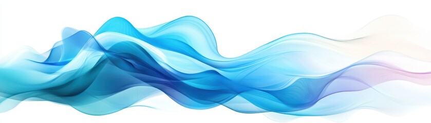 Abstract blue and white waves flowing on a clean white background