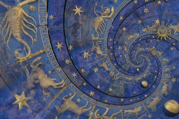 Abstract old conceptual background on mysticism, astrology, fantasy, blue