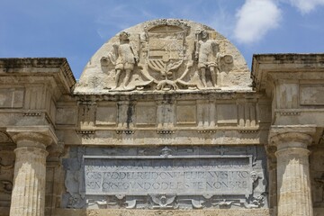 Obraz premium Relief at the bridge gate Puerto del Puente, Córdoba, Andalusia, Spain, Europe