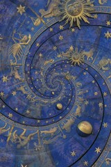 Abstract old conceptual background on mysticism, astrology, fantasy, blue