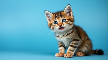 Fototapeta premium British kitten on blue background