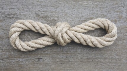 Fototapeta premium Beige rope tied in a simple knot on a textured surface.