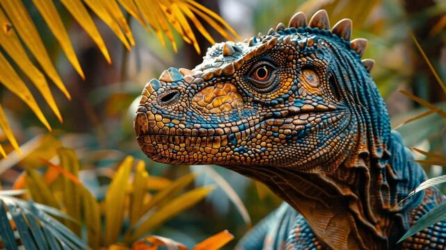 Majestic Dinosaur Portrait in Lush Tropical Foliage