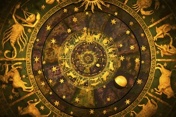 Zodiac Signs Horoscope background. Concept for fantasy and mystery, black