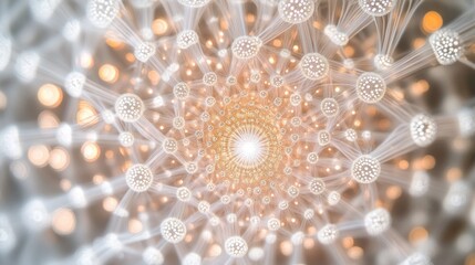 Fototapeta premium Abstract spiral of interconnected glowing orbs and lines.