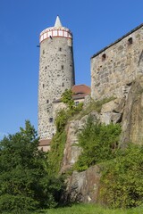 City wall with the tower of the Old Waterworks, Bautzen, Saxony, Germany, Europe
