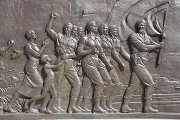 Wall panels with historical motifs from Namibian history on the Heldenacker or National Heroes'...