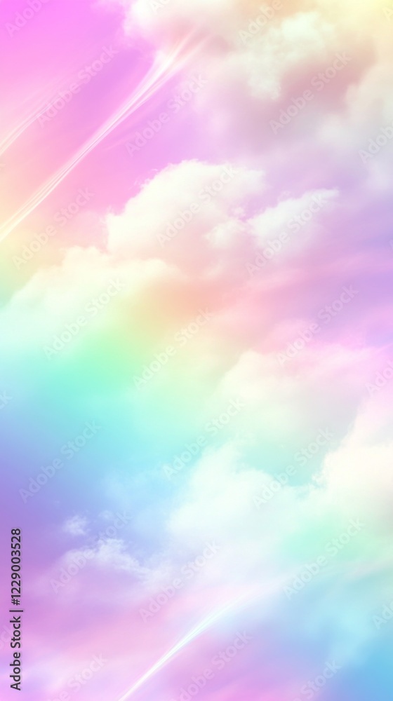 Poster a tranquil twilight sky filled with soft pastel tones creates a magical atmosphere, as fluffy clouds