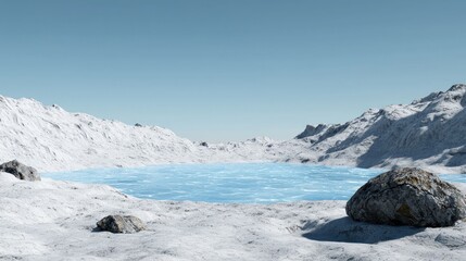 Icy Blue Lake in Snowy Mountain Landscape