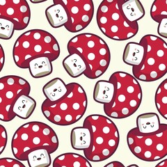 Cute Mushroom Characters Seamless Pattern