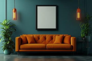 Modern Living Room Interior Design With Orange Sofa