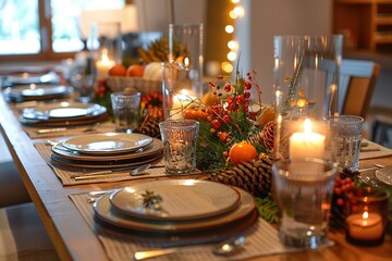 Table decorated for Thanksgiving dinner at home