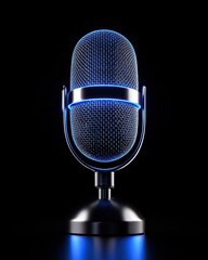 A sleek, illuminated microphone on a dark background, ideal for podcasts, music recording, and broadcasts.