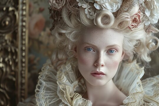 Beautiful woman with Rococo style hair and clothes. KI generiert, generiert, AI generated