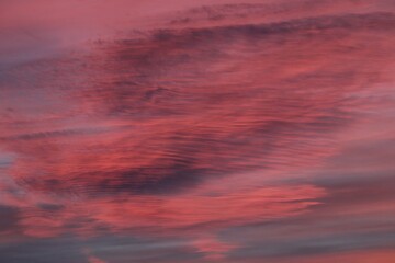 Pink purple colored cloudy sky after sunset, Allgäu, Bavaria, Germany, Europe
