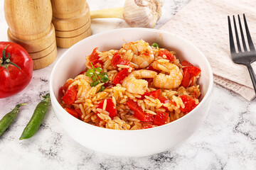 Italian pasta orzo with prawn