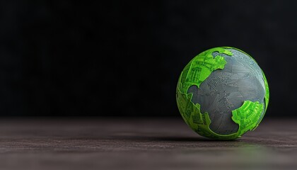 Fototapeta premium A unique globe design featuring green and gray elements symbolizing environmental awareness and sustainability.