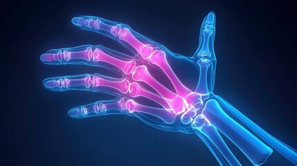 X-ray Illustration of Human Hand Bones with Highlighted Joints