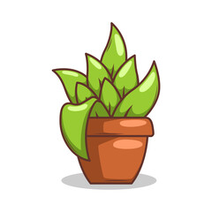 Fototapeta premium Home plant cartoon style. potted plant isolated on white