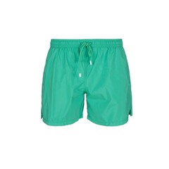 Men's green swimming trunks isolated on white background