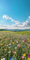 Obraz premium Vibrant Wildflower Meadow under a Sunny Sky
