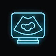Neon ultrasound showing unborn baby in blue color on a black background