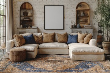 Obraz premium Rustic Living Room Decor Featuring Sectional Sofa and Artwork
