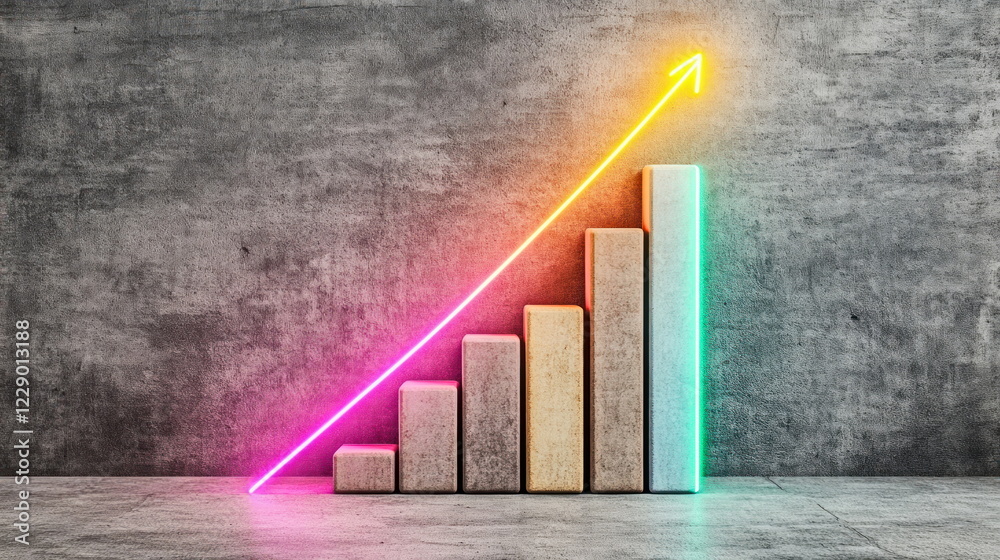 Poster visual representation of growth with vibrant neon colors and ascending bars