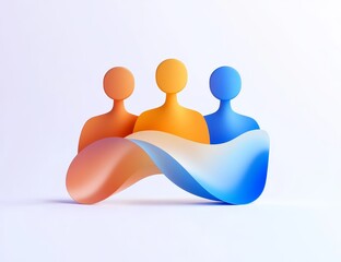 Three abstract figures connected by a flowing wave, symbolizing teamwork and unity.