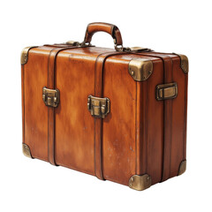 Vintage Brown Leather Suitcase with Brass Hardware and Reinforcements