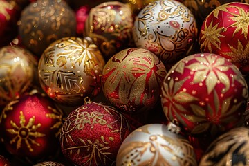 Golden and red Christmas ornament, Christmas balls