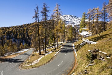 Albula pass road, autumn, Engadin, Canton of Graubünden, Switzerland, Europe