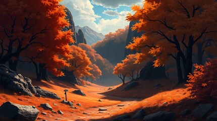 Anime landscape background illustration. High quality background, suitable for desktop wallpaper or for your design background.