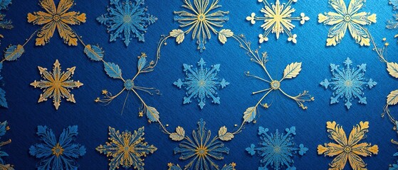 Blue Gold Floral Pattern Background - Elegant Design