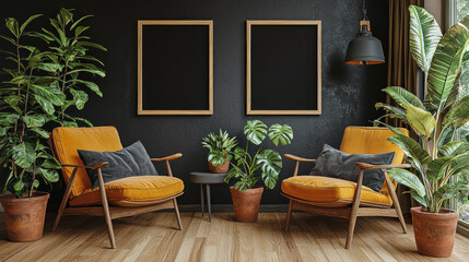 Cozy Living Room with Stylish Chairs and Green Plants Decor Elements