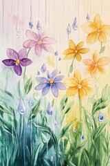 Obraz premium Watercolor Flowers in the Rain