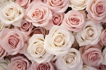 Pastel pink and cream colored rose flowers. KI generiert, generiert AI generated