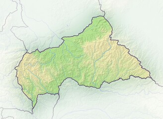 Central African Republic, shaded relief map, Africa
