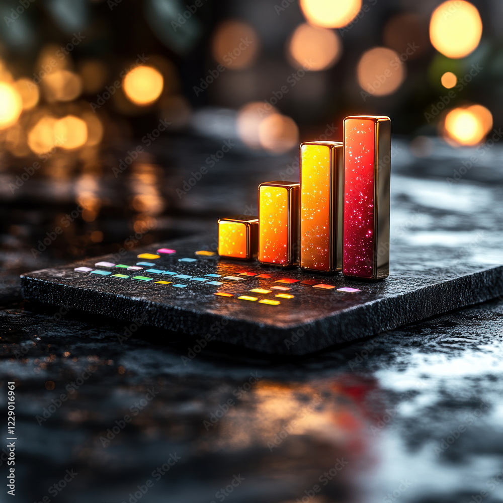 Aufkleber Visualizing Data Trends with Colorful Bar Graphs blurry backgrounds