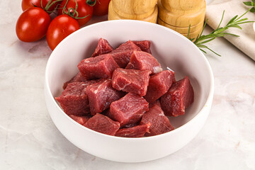 Raw beef cubes for cooking