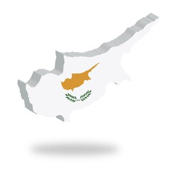 Shape and national flag of the Republic of Cyprus, levitating, 3D computer graphics