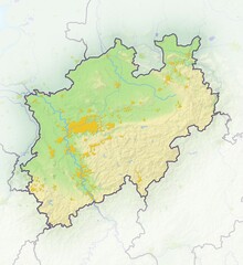 North Rhine-Westphalia, Germany, shaded relief map, Europe