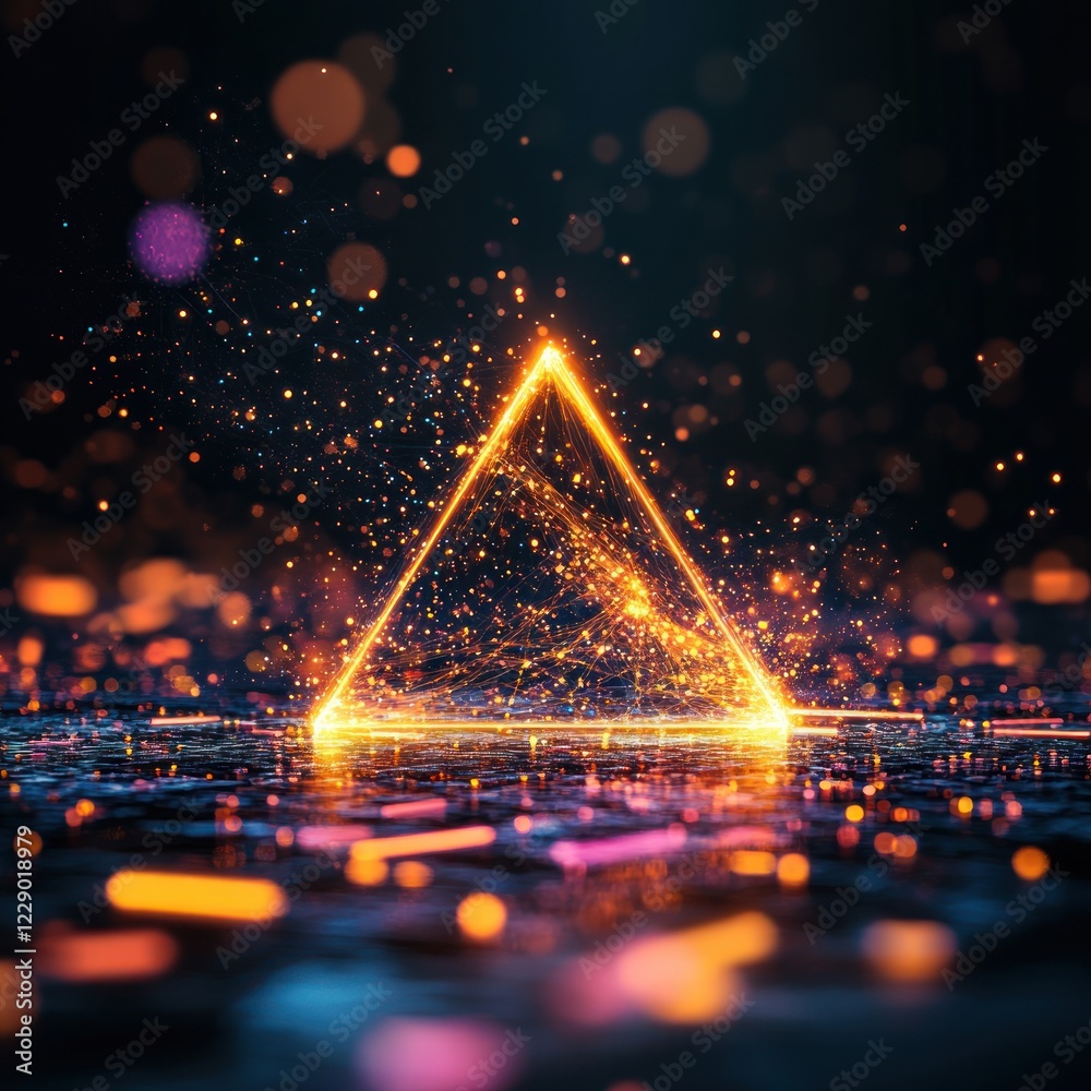 Poster Illuminated Triangle in a Sparkling Environment blurry backgrounds