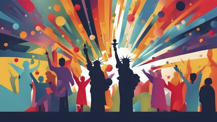 Abstract minimalist illustration in vibrant colors embodying the concept of freedom, AI generated