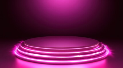Obraz premium Illuminated pink circular stage with neon lights.