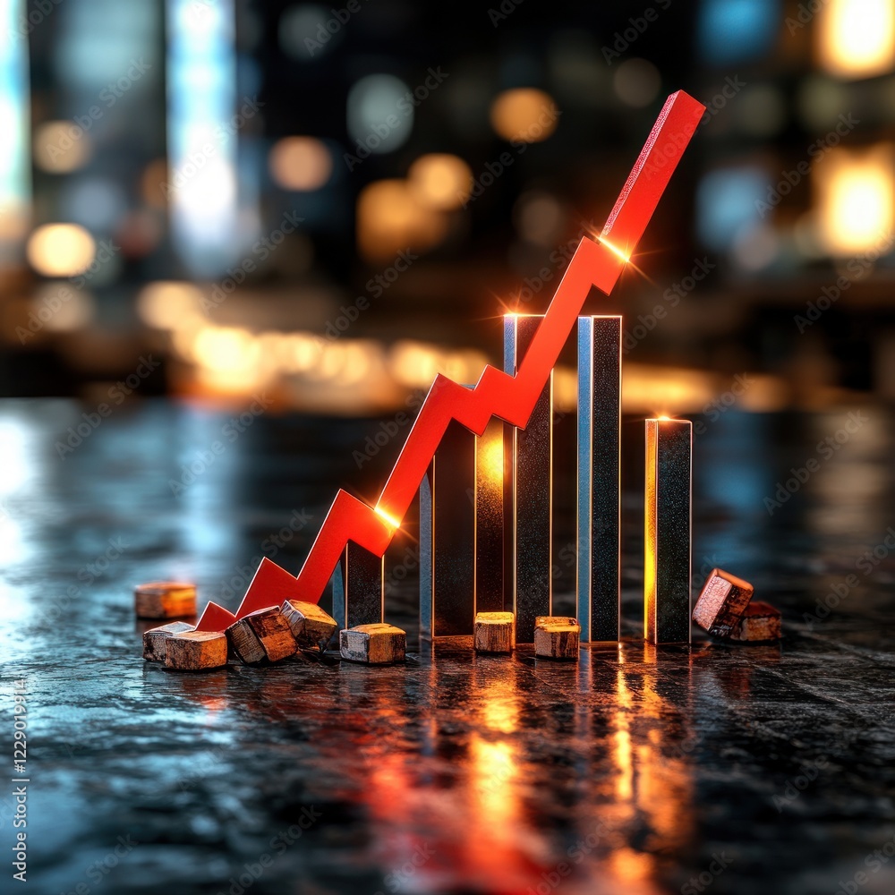 Poster visual representation of market growth trends and data analysis blurry backgrounds