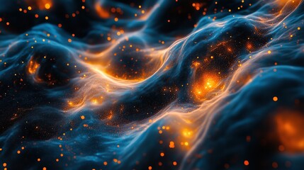 Fototapeta premium Abstract cosmic nebula with blue and orange energy swirls. Cosmic background