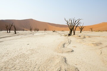 Dead camel thorn trees (Acacia erioloba) in Deadvlei, Sossusvlei, Namib Desert, Namibia, Africa
