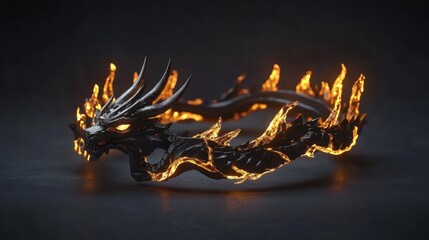 Twin dragon anime kings crown, forged from obsidian, glowing with molten gold veins.