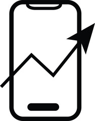 Monochrome Smartphone with Upward Arrow Icon - Minimalist Mobile Growth and Success Design with Transparent Background
